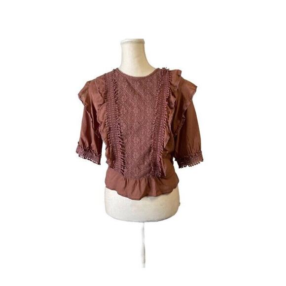 Love Sam Lace & Ruffle Trimmed Scoop Neck  top pink rosewood sz medium - Picture 4 of 8